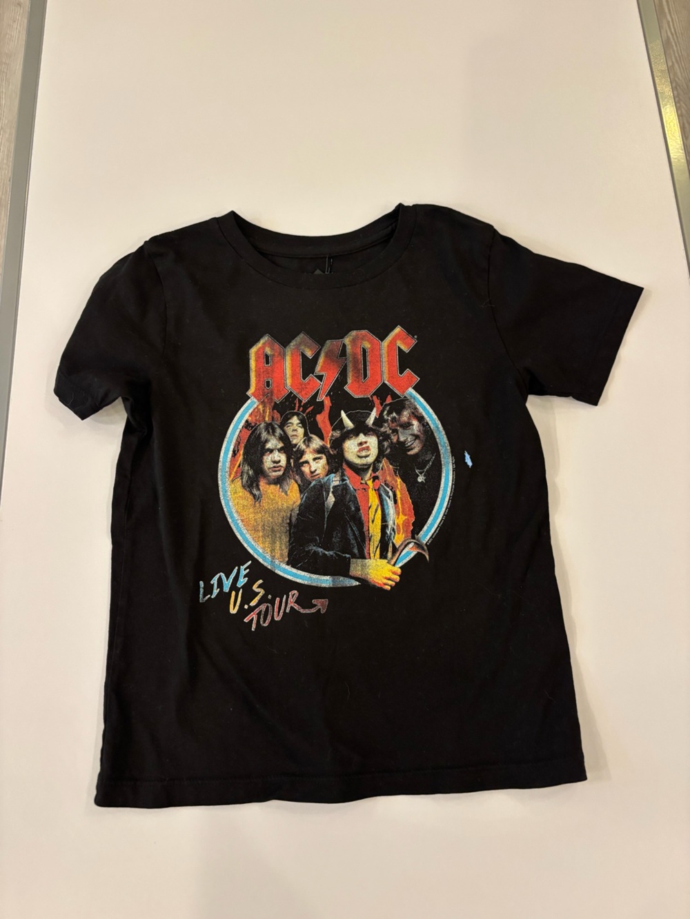 AC/DC Black Tee with Red, Yellow and Blue Graphic